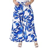 Agnes Orinda Plus Size Women's Elastic High Waisted Floral Palazzo Pants Casual Wide Leg Long Lounge Pant Trousers