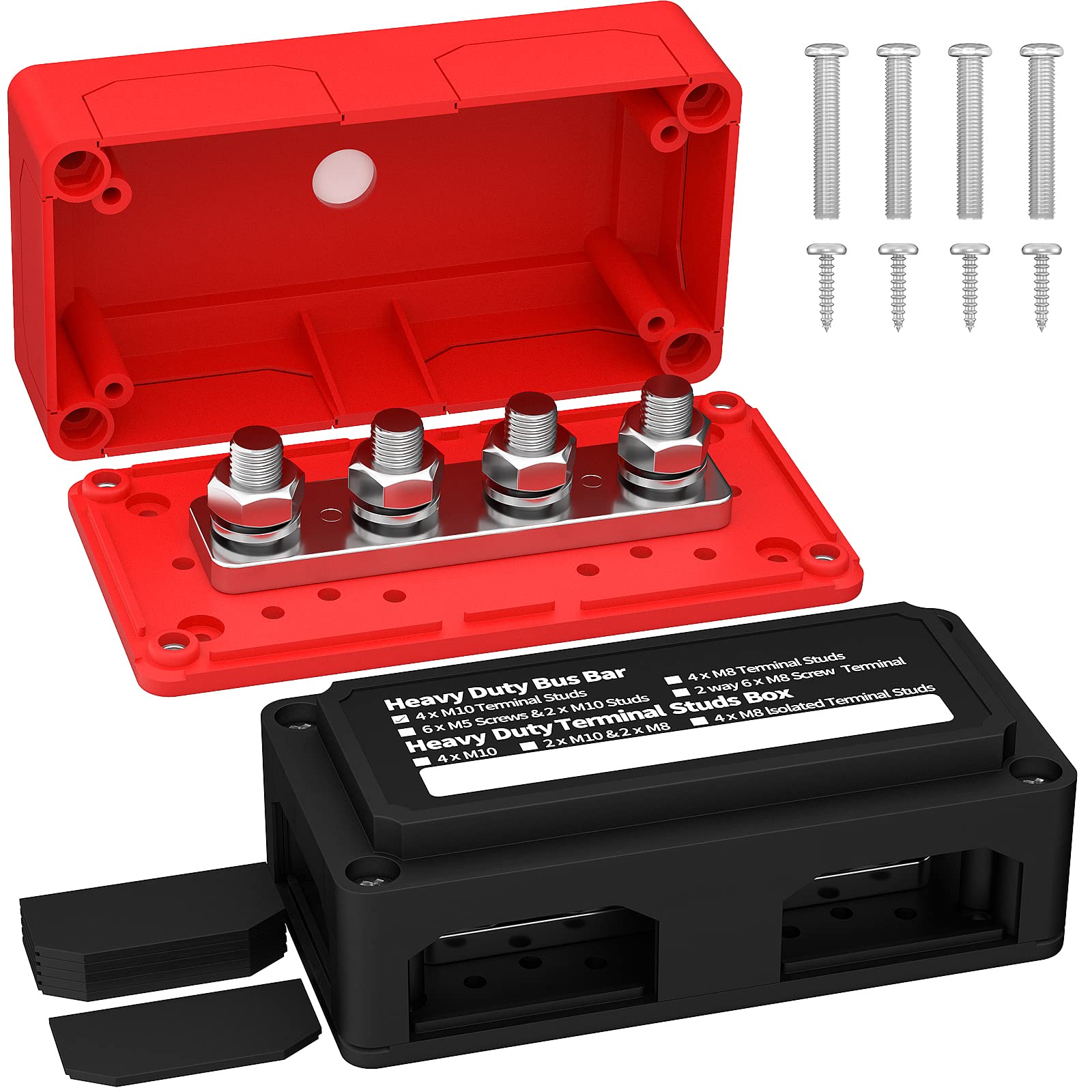 Photo 1 of Joinfworld 300A Bus Bar 12V DC Waterproof Power Distribution Block with 4 x 3/8" Studs, Heavy Duty Marine Battery Bus Bar Terminal Block 12 Volt for Automotive, Car, Solar Wiring - Positive&Negative