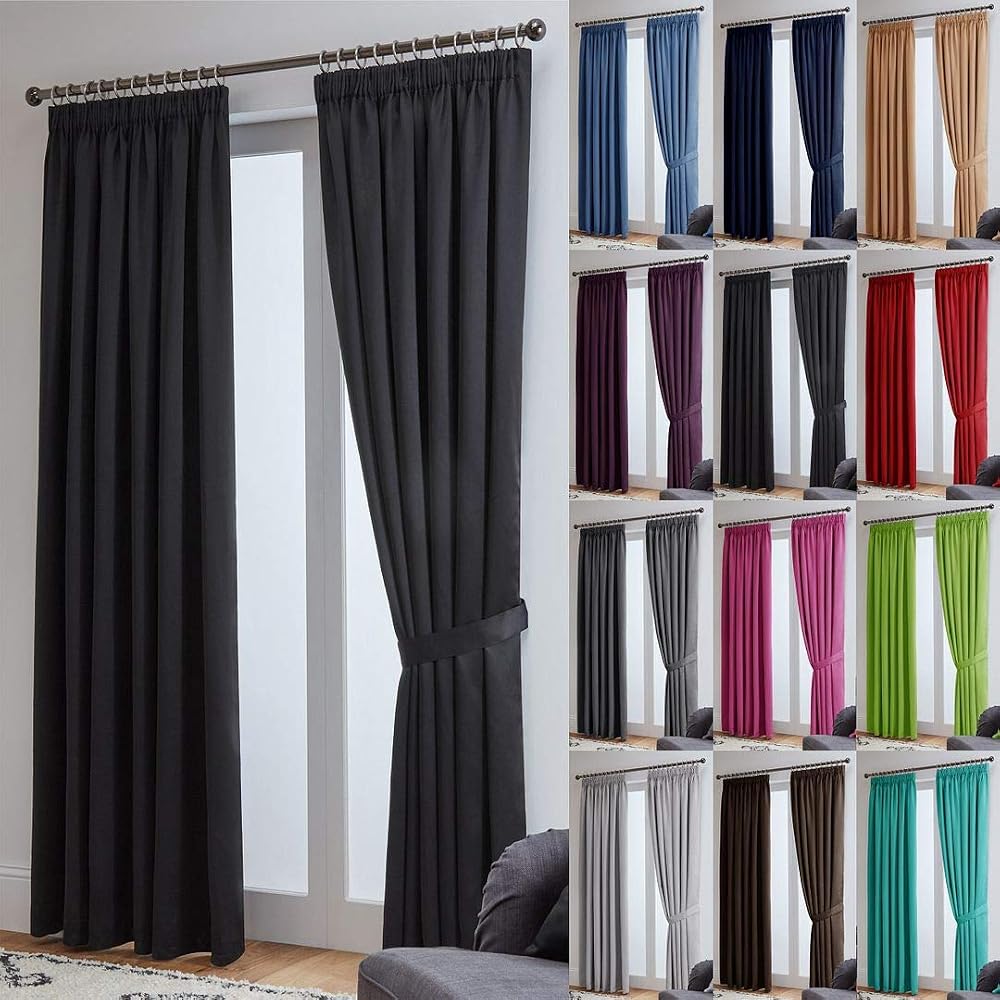 John Aird Blackout Curtains Pencil Pleat with Tie Backs 2 Panels 46 x 72