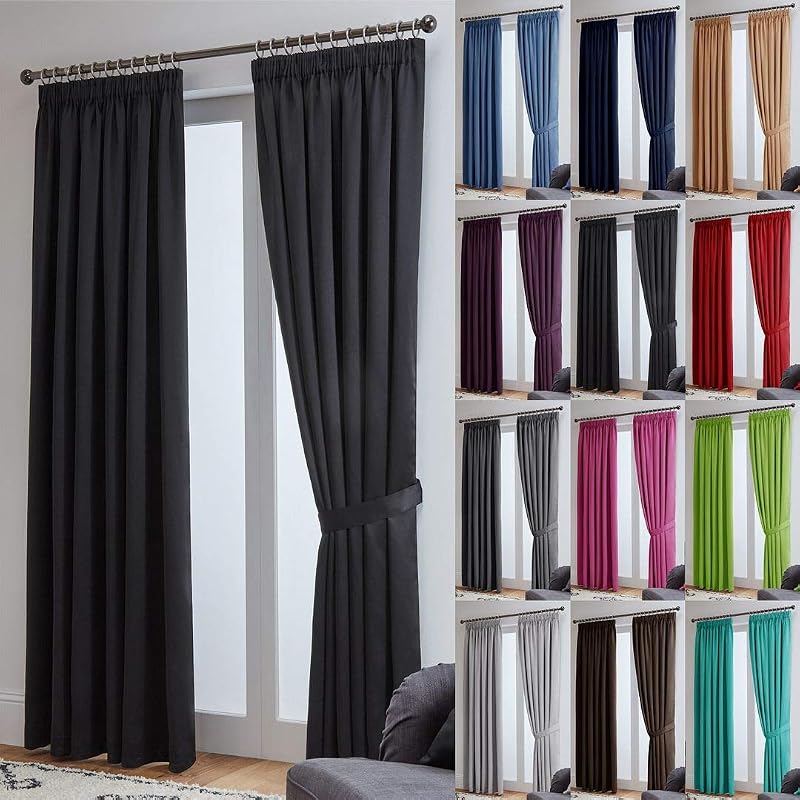 John Aird Blackout Curtains Pencil Pleat with Tie Backs 2 Panels 46 x 72