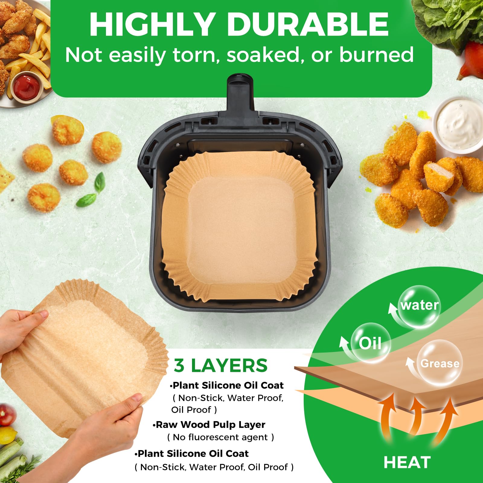 Air Fryer Disposable Paper Liners - 150Pcs 8In Square Parchment Paper Non-Stick Airfryer Basket Liners for Steamer Microwave Oven, Deep Fryer Parts & Accessories