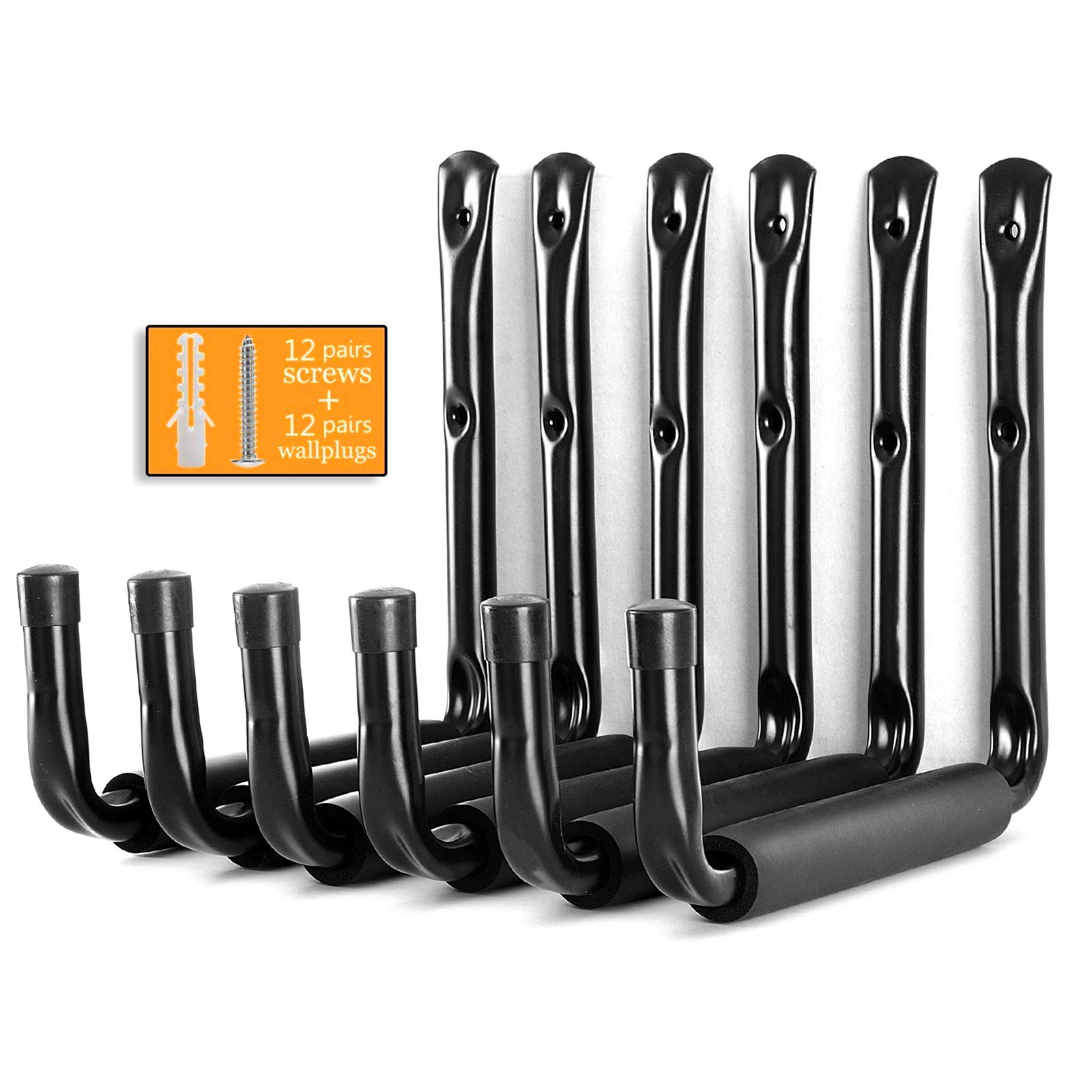 Garage Storage Hooks Heavy Duty, 20cm Wall Mount Utility Hooks With EVA Protector, Black Tool Organizing Hangers for Ladders, Chairs and Bikes