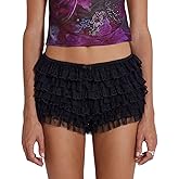 Aopwsrlyi Women Lace Ruffle Shorts Lolita Bloomers Low Rise Frilly Puffy Shorts Layered Boxer Shorts Y2k Sweet Pettipants