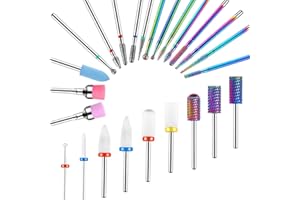 Cellentool 25Pcs Nail Drill Bits Set, 3/32 Inch Tungsten Ceramic Diamond Carbide Nail Drill Bits for Acrylic Gel Polish, Cuticle Efile Remover for Manicure Pedicure