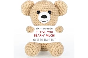 Handmade Mini Crochet Bear, Romantic Gift for Anniversary Birthday, I Love You Gift for Wife Husband Girlfriend Boyfriend (Wh