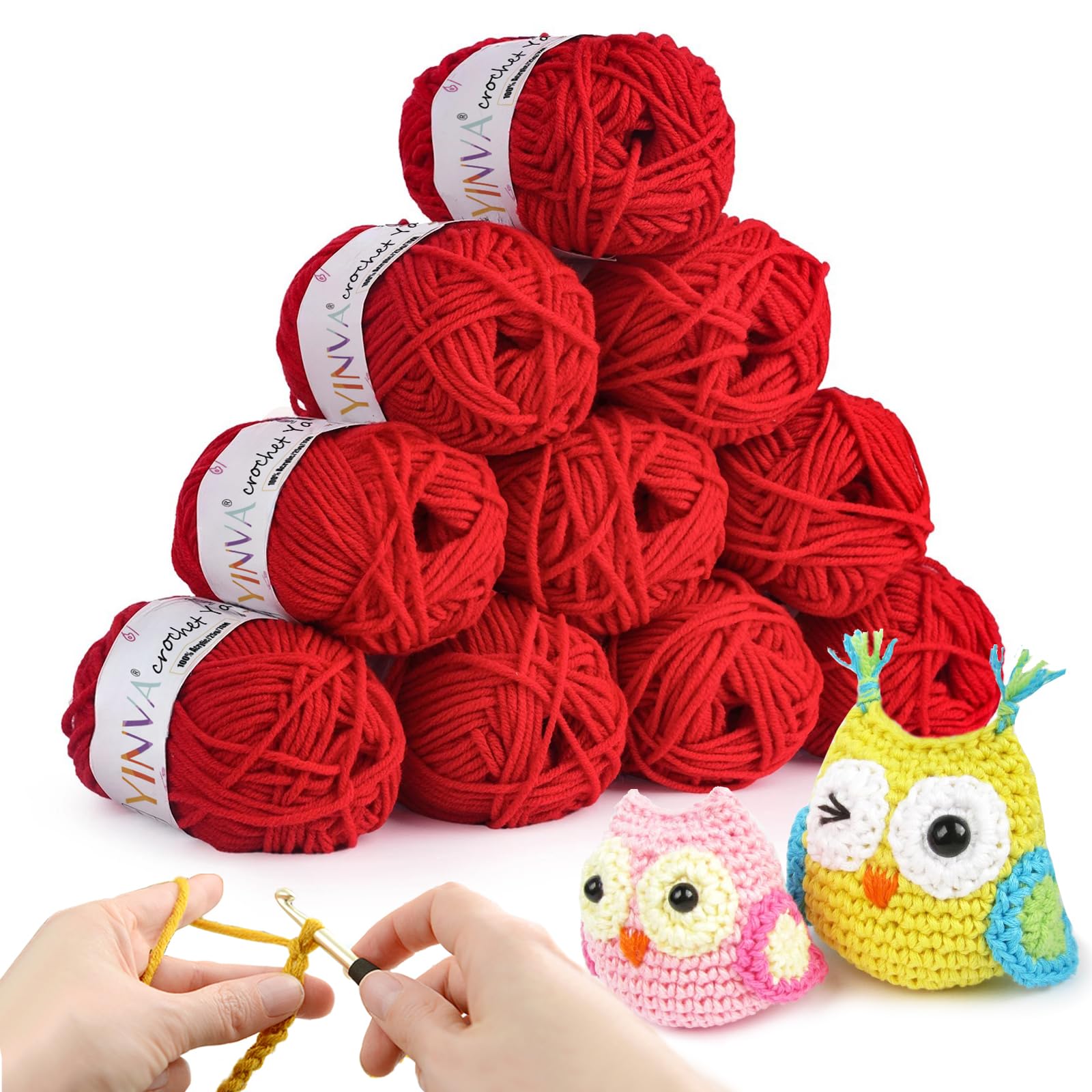 Crochet Yarn Red Yarn Knitting Wool 10Pcs x 25g for Crochet Cotton Yarn for Crochet Kits for Beginners Adults Yarn for Crochet Knitting and Crafts-Red