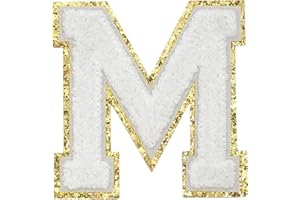 TACVEL 3PCS Chenille Letters Patch, Iron on Large Size Varsity Glitters Letter Patches for Team Costume Decoration, Height 4-1/2In, White Letter M