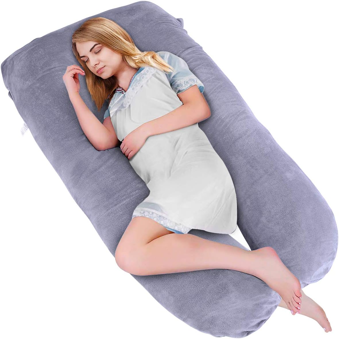 Dkinghome Full Body Pregnancy Pillow U Shaped Maternity Pillow Removable for Sleeping with with Washable Premium Velvet Cover Size 57" (Grey Velvet)