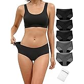 TIICHOO Seamless Period Underwear for Women Lightweight No Show Period Panties with Laundry Bag 5-Pack