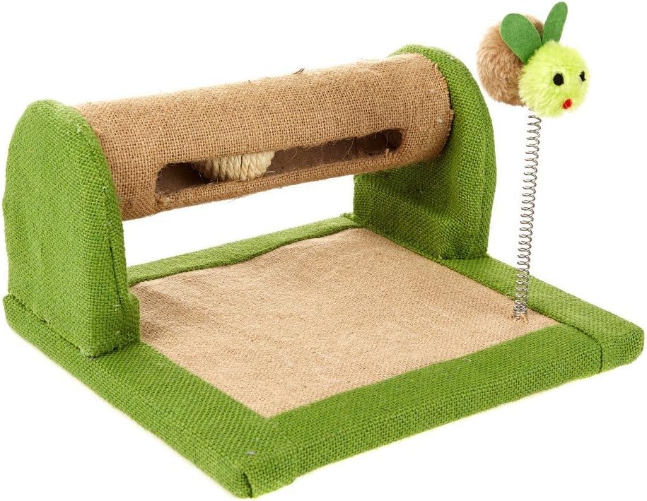 Earthy Pawz Jute Fabric Scratcher with Ball and Spring Toy