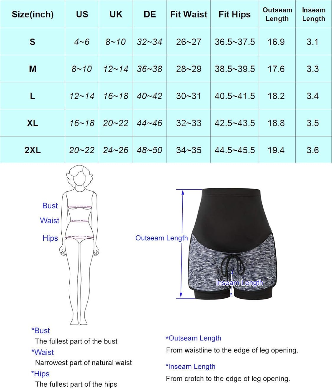Maacie Maternity Shorts Full Panel Workout Shorts Double Layer Drawstring Waist at  Women’s Clothing store