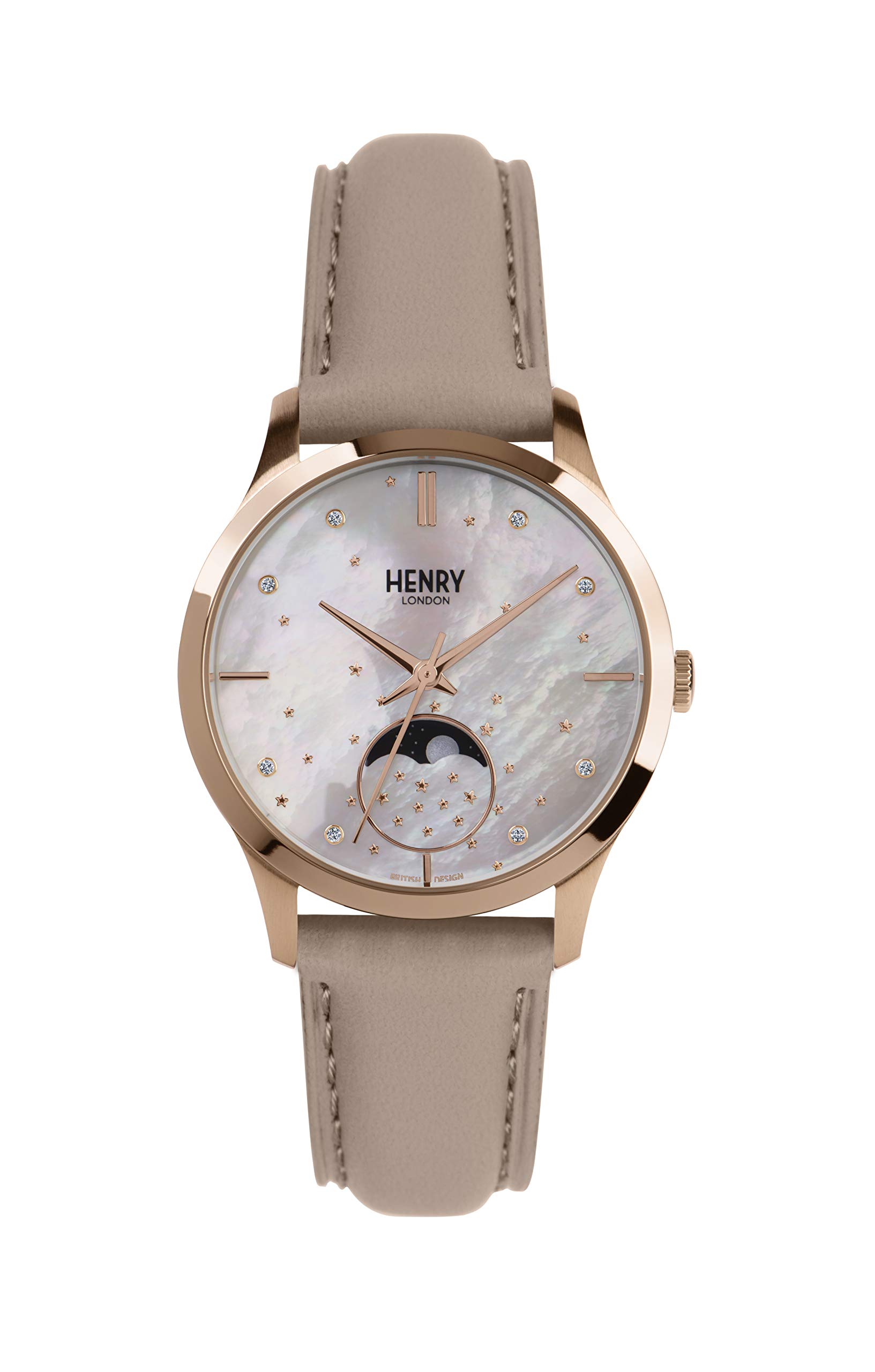 Henry London Unisex Adult Quartz Watch, Moon Phase Display and Leather Strap HL35-LS-0320
