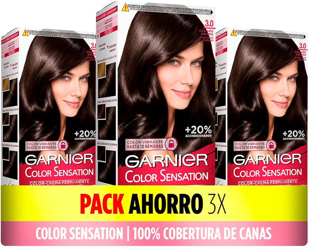 Garnier Color Sensation 3 Pack Dye Box 3.0 Dark Brown Long-Lasting Colour