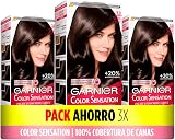 Garnier Color Sensation 3 Pack Dye Box 3.0 Dark Brown Long-Lasting Colour