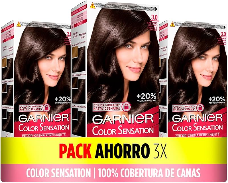 Garnier Color Sensation 3 Pack Dye Box 3.0 Dark Brown Long-Lasting Colour