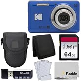 Kodak PIXPRO FZ55 Digital Camera (Blue) + Black Point &amp; Shoot Camera Case + Transcend 64GB SD Memory Card + Tri-fold Memory Card Wallet + Hi-Speed SD USB Card Reader + More!