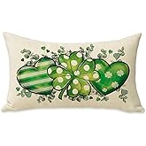 Fahrendom St Patricks Day Lumbar Decorative Rectangle Pillow Cover 12 x 20, Lucky Shamrock Clover Love Hearts Porch Patio Pillowcase, Irish Spring Polka Dots Stripes Sofa Couch Cushion Case Home Decor