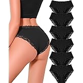 ALL OF SHE Womens Cotton Underwear Cheeky Bikini Panties for Women Sexy Lace Briefs Soft Stretch Underwear Pack 6