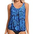 Yonique Womens Blouson Tankini Top No Bottom Loose Fit Swim Top Modest Tank Top