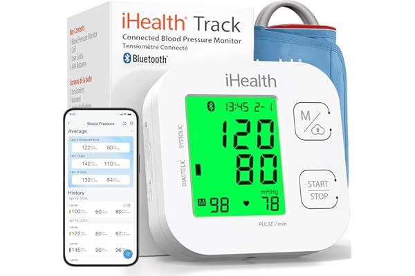 iHealth Track Smart Upper Arm Blood Pressure Monitor with Wide Range Cuff that fits Standard to Large Adult Arms, Bluetooth Compatible for iOS & Android Devices
