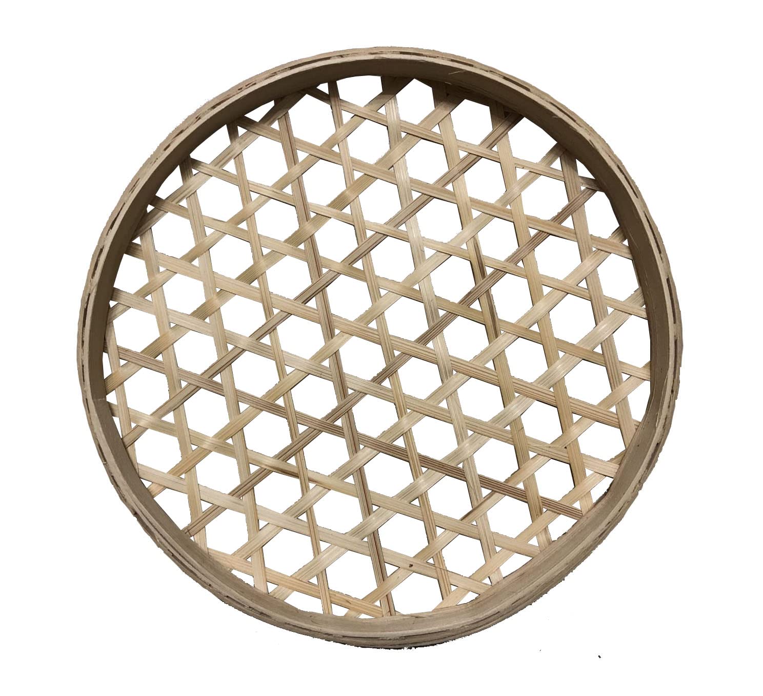 Photo 1 of 100% Handwoven Flat Wicker Round Fruit Basket Woven Food Storage Weaved Shallow Tray Organizer Holder Bowl Decorative Rack Display Kids DIY Drawing Board (Hexagon Hollow-Bamboo-White, 18cm/7")