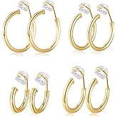 PLOMFOV Clip On Hoop Earrings for Women Non Pierced Earrings Clip On Gold Hoops Fake Earrings Clips for Non-Pierced Ears 10-20MM