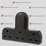 Invero 3 Way Mains Adaptor, 9-Port UK 3 Pin Plug, Cable Free, 13A Black view 4