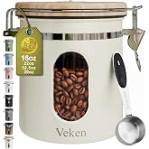 Veken Coffee Canister with Window, Airtight Stainless Steel Container, 16OZ | Date Tracker,Kitchen Food Storage Organizers for Beans, Ground, Espresso, Rice,Tea, Sugar,Cereal, Gifts,Lids,Jars,Scoop,Cream