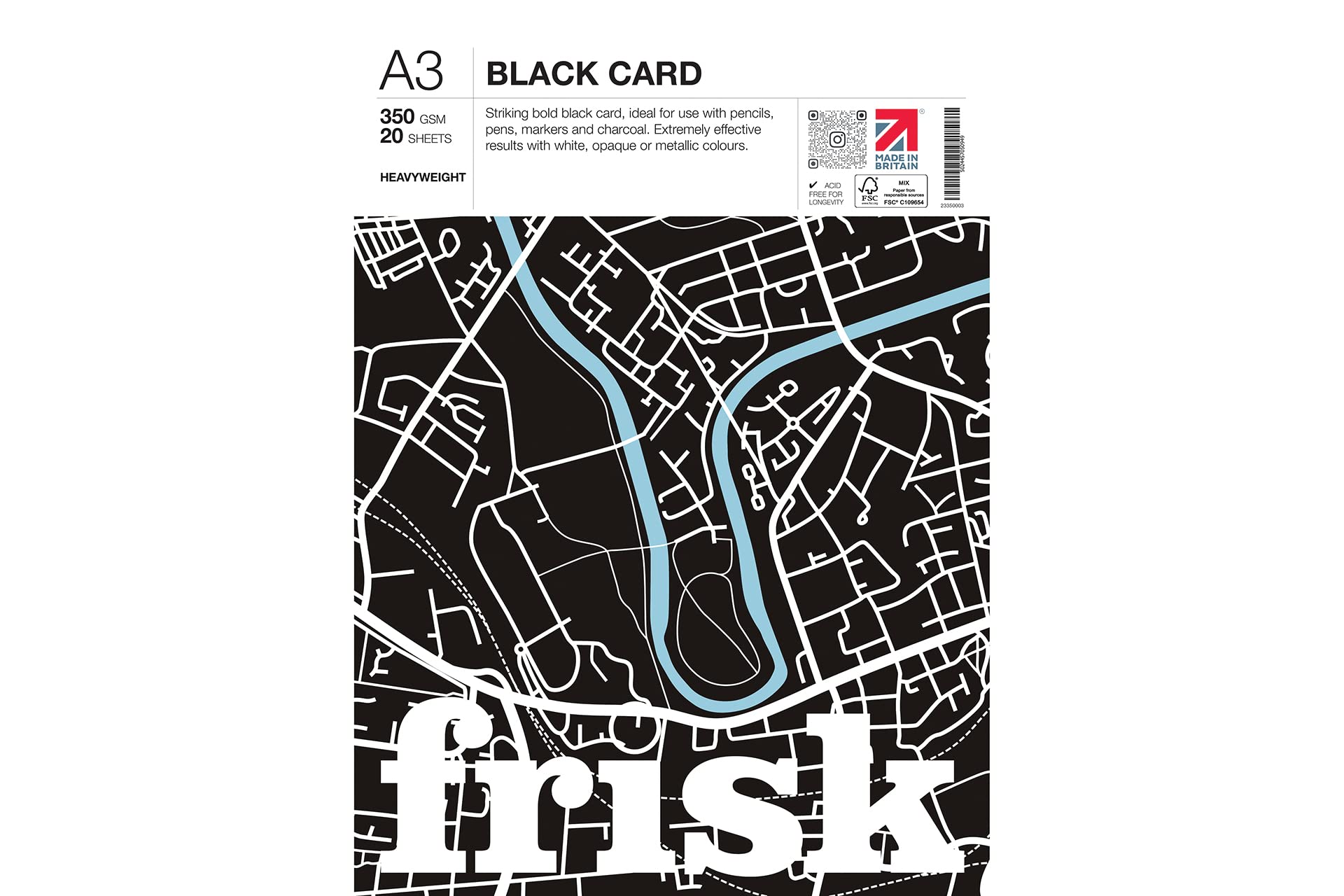 Frisk 23350003 Heavyweight Black Card Paper Pad A3 350gsm