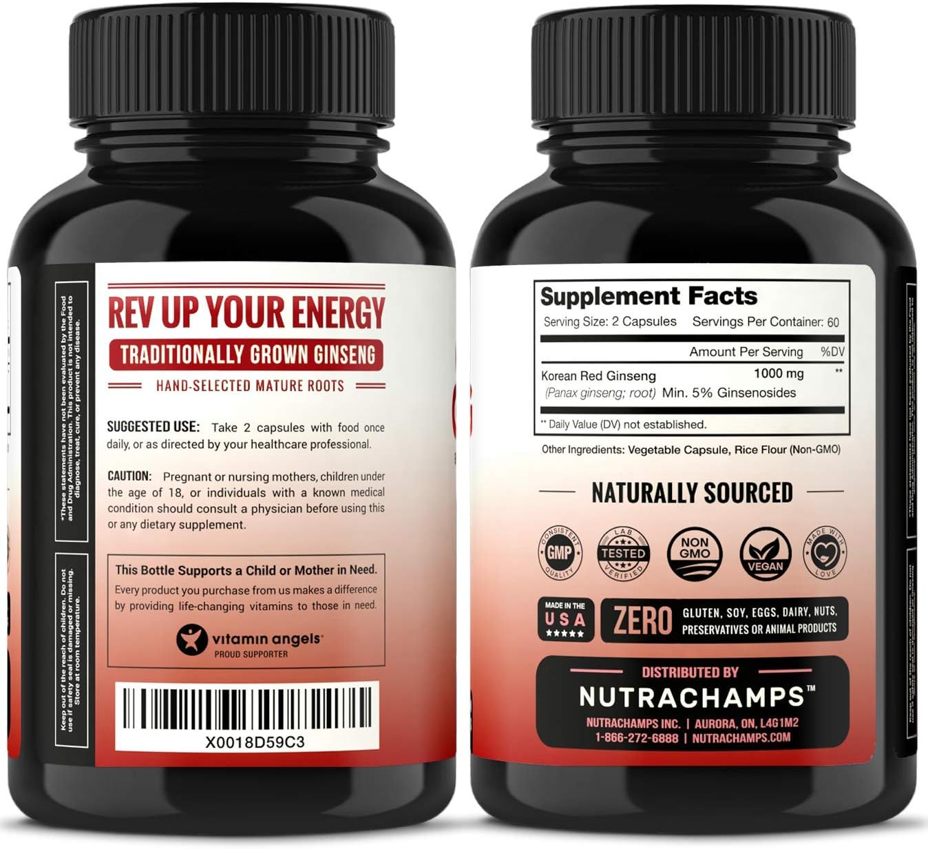 NutraChamps Korean Red Panax Ginseng 1000mg - 120 Vegan Capsules Extra Strength Root Extract Powder Supplement w/High Ginsenosides for Energy, Performance & Focus Pills for Men & Women: Health & Personal Care