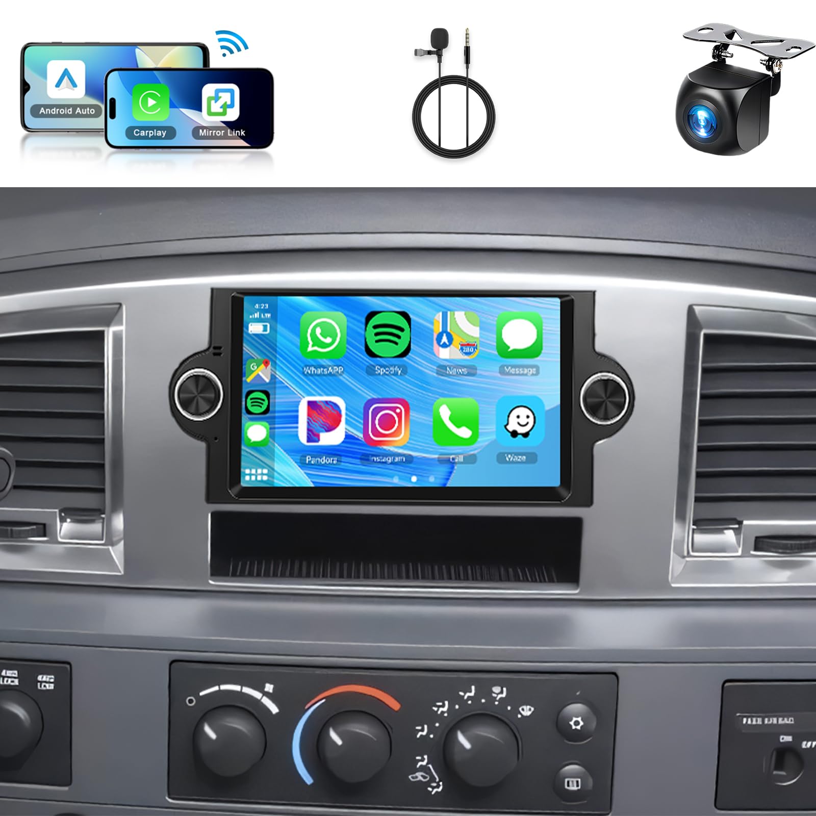 Photo 1 of 2+64G Car Radio Stereo for Dodge Ram 1500/2500/3500 (06-08),Dodge Durango (05-2008),Chrysler 300 Touring/300C/300M (05-07),Jeep Grand Cherokee (05-09) WiFi Wireless Carplay Android Auto,6.2“
