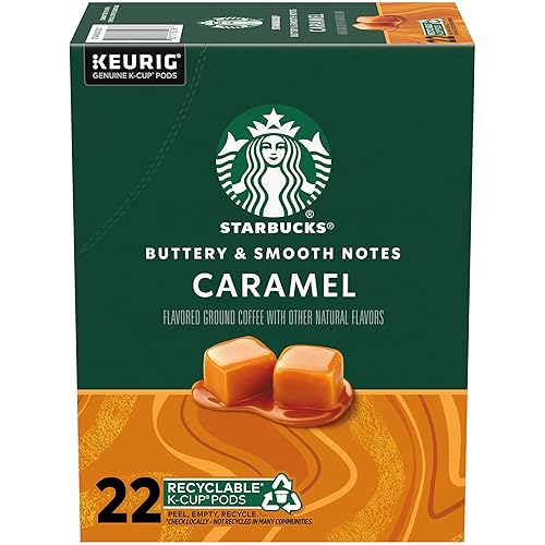 Starbucks K-Cup Coffee Pods, Caramel Naturally Flavored Coffee For Keurig Brewers, 100% Arabica, 1 Box (22 Pods)