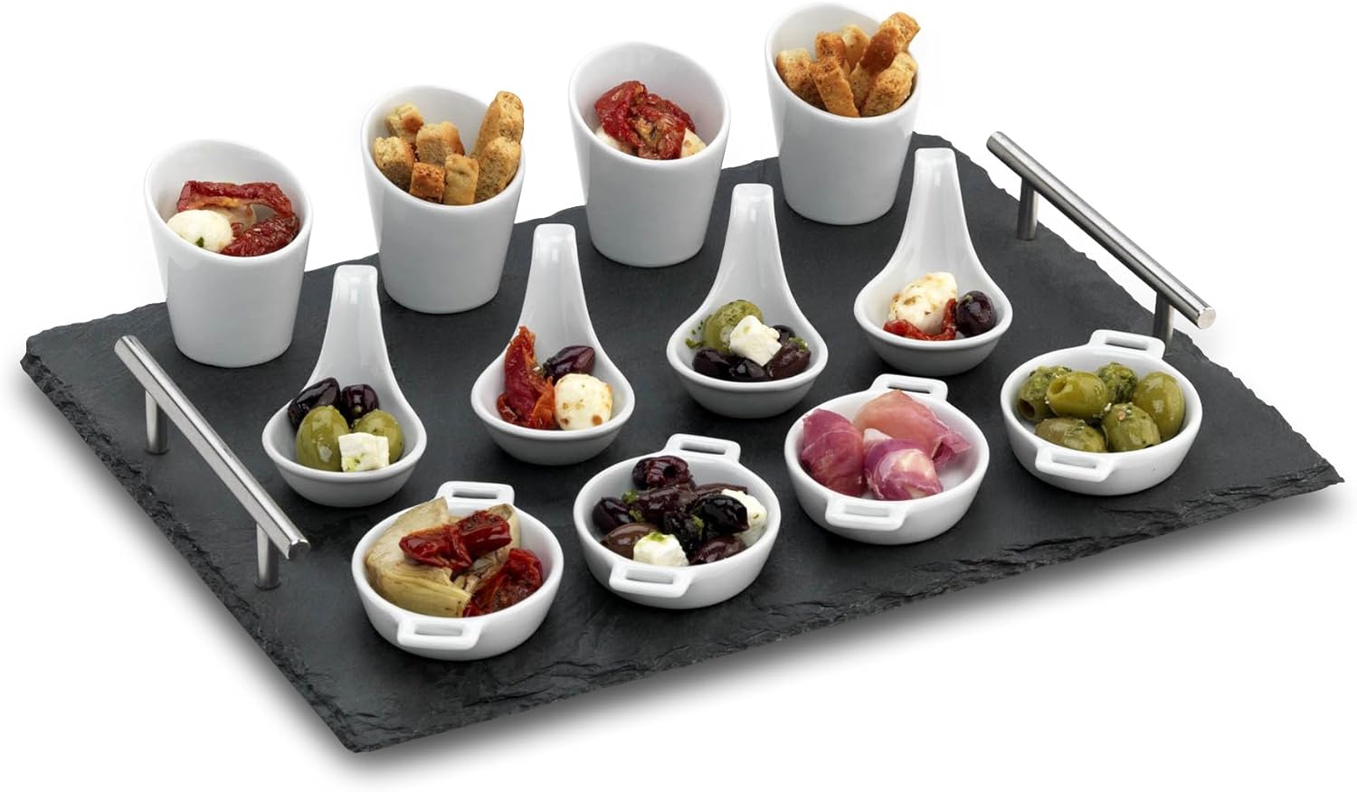 Commichef Natural Slate Tapas & Serving Tray with Stainless Steels