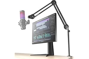 Overhead Mic Boom Arm CACENCAN Desk Microphone Stand with Mount&3/8" to 5/8" Thread，360° Rotatable，Load Capacity: 5.5 lbs (2.