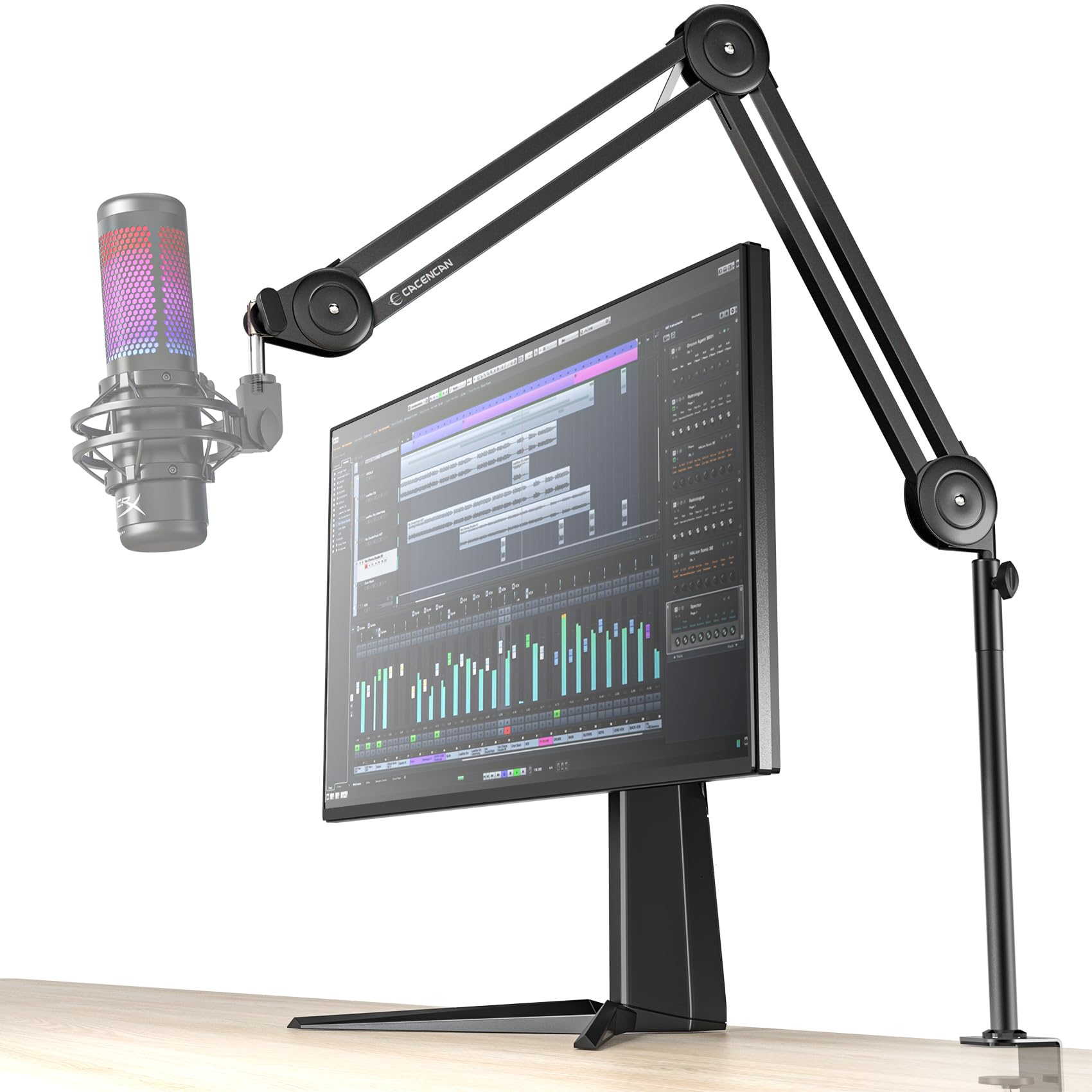 Mic Arm, 360° Rotatable Microphone Boom Arm Mic Stand for Fifine AM8 K669B Blue Yeti HyperX shure sm7b SoloCast AT2020, with Mic Clip 3/8" to 5/8" (M04(black)) — image 1