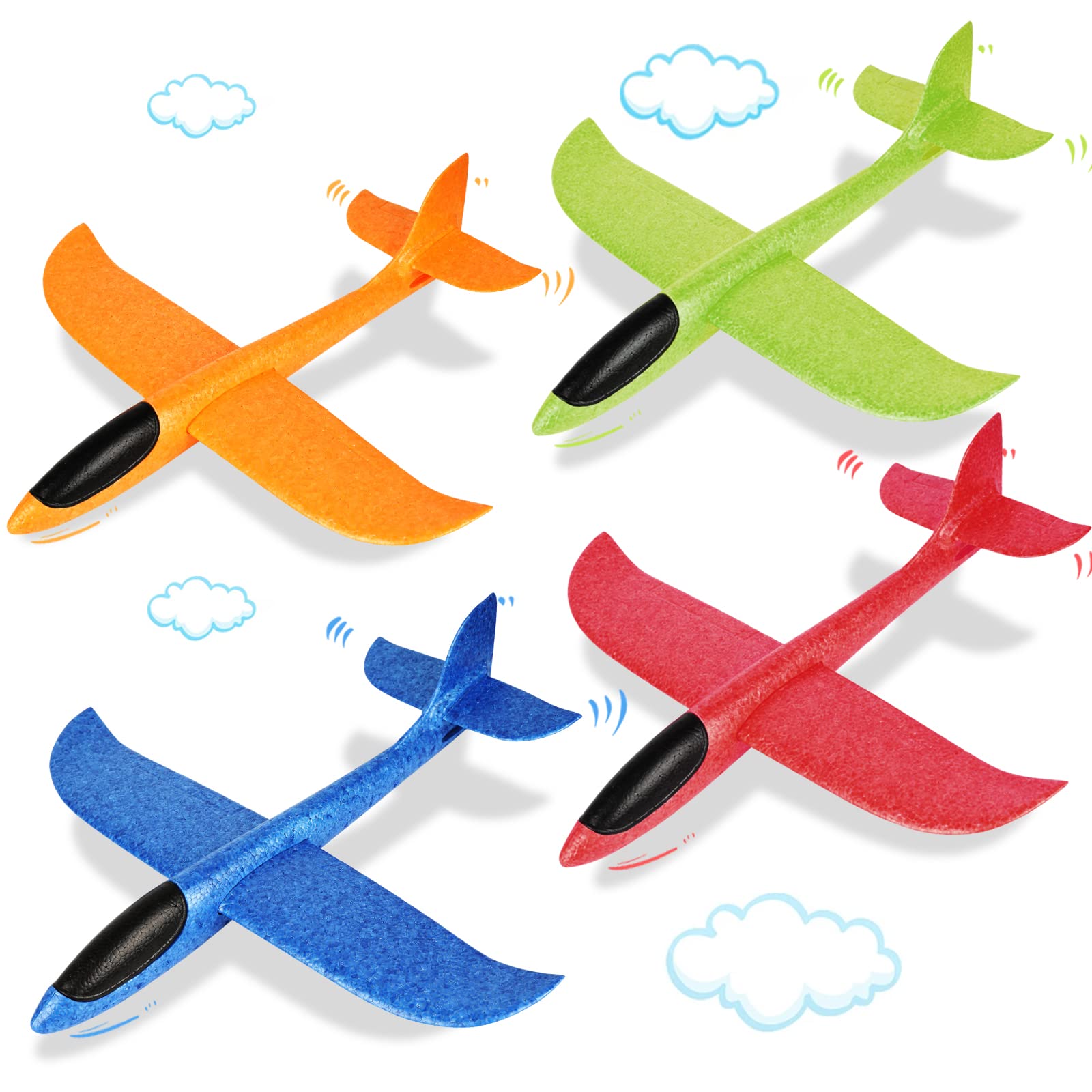VCOSTORE Glider Planes for Kids - 4 Pieces Foam Plane Toy Large Throwing Foam Glider Stunt Polystyrene Planes for Kids and Adults
