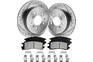 funire Rear Brake Pads And Rotors Kit Compatible With 2006-2010 Chevrolet Impala, 2006-2007 Monte Carlo, Automotive Replacement Brake Kits 55125 D814-7387 Drilled And Slotted Rotors 278mm(10.9in)