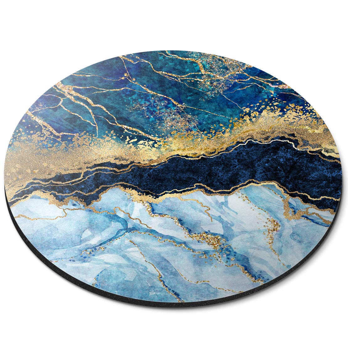Marbled Art Effect Blue Gold Marble - Flexible Round 5mm Rubber Mouse Mat Pad Office Home Novelty Printed Desk Accessory 21152