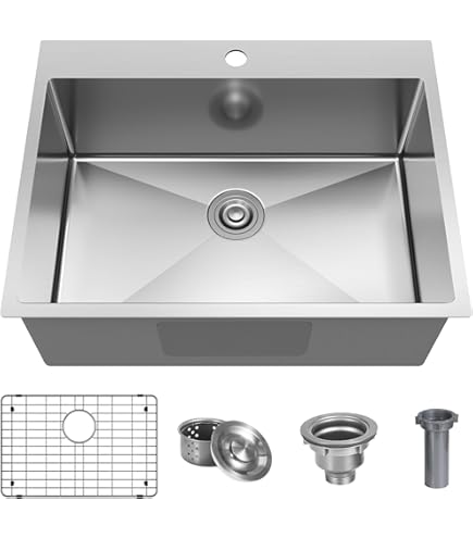 Sarlai 25 Kitchen Sink Drop-In Workstation - 25 X 22 Inch Topmount Ledge Stainless Steel 16 Gauge Single Bowl Over Counter For Kitchen, Laundry, Utility Room - View #12