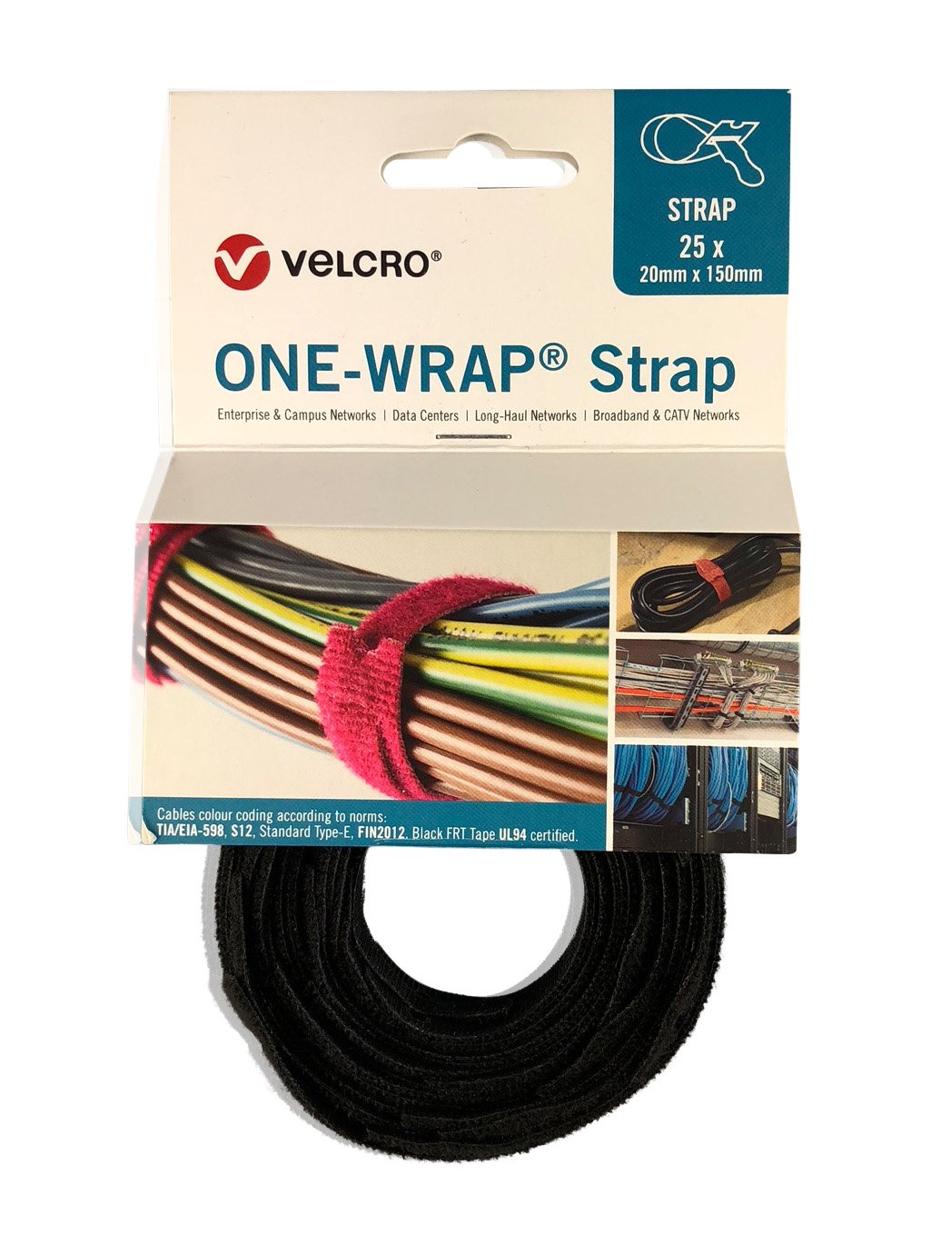 VELCRO® ONE-WRAP® Cable Ties Black 20mmx150mm 25 Pieces Pack