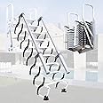 12 Steps Attic Stairs,Wall Mounted Folding Loft Ladder,Retractable Collapsible Stairs,Extension Steps Ladder with Armrests,Telescoping with Pulldown System(Black and White, Step 12)