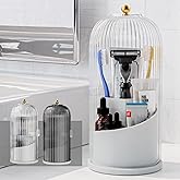 Toothbrush Holders with Sliding Lid for Bathroom Counter Organizer, Tooth Brush Toothpaste Holder for Bathroom Vanity Makeup Brushes Holder-White