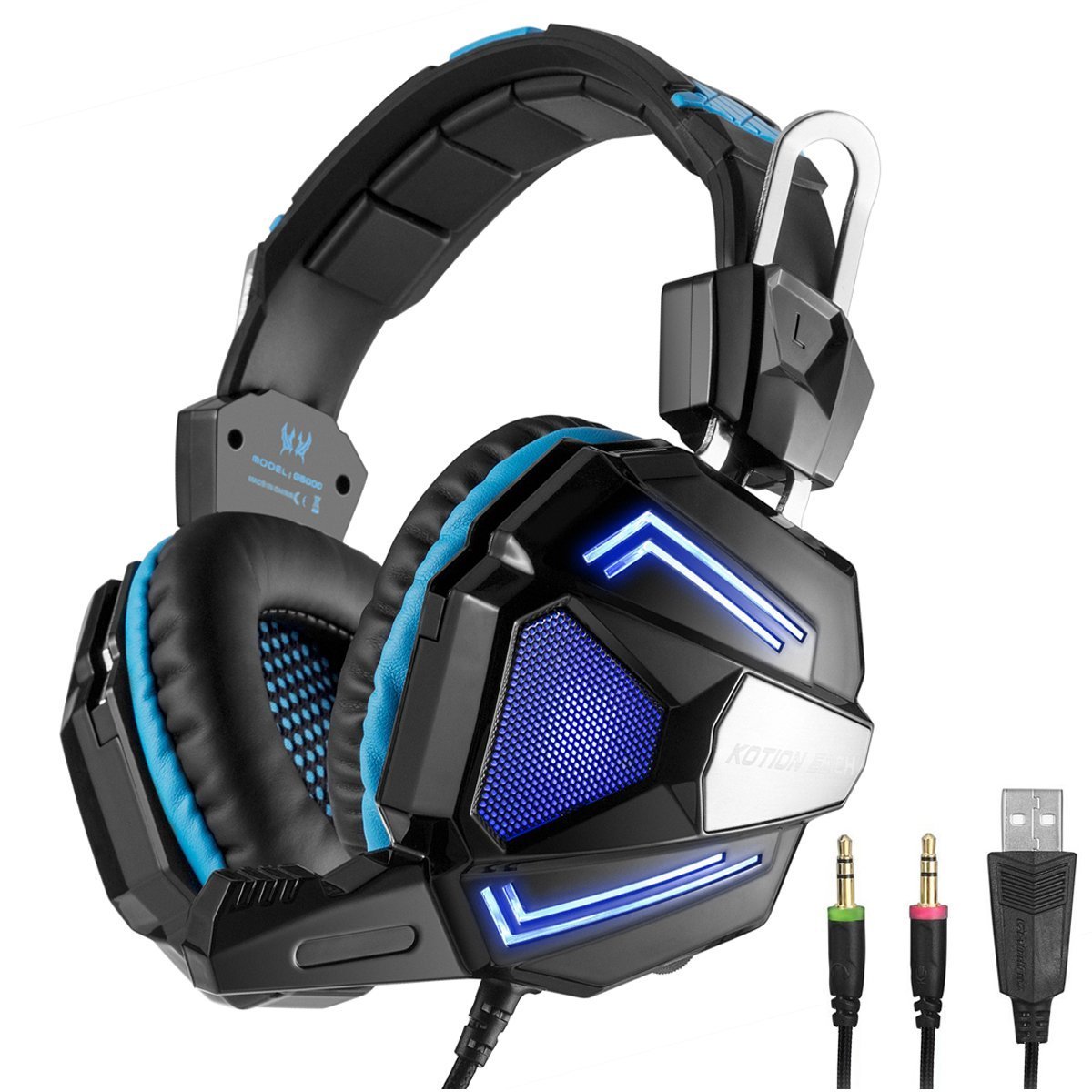 KOTION EACH Cuffie Gaming Stereo G5000 per Cuffie da 3,5 mm di Gioco per PC con Bassi Potenti, Auricolare Vestibilità Comoda e Supraauricular con Isolamento Acustico, Effetto Respiro di Luce a LED per i Computer Portatili o Computer(Blu)