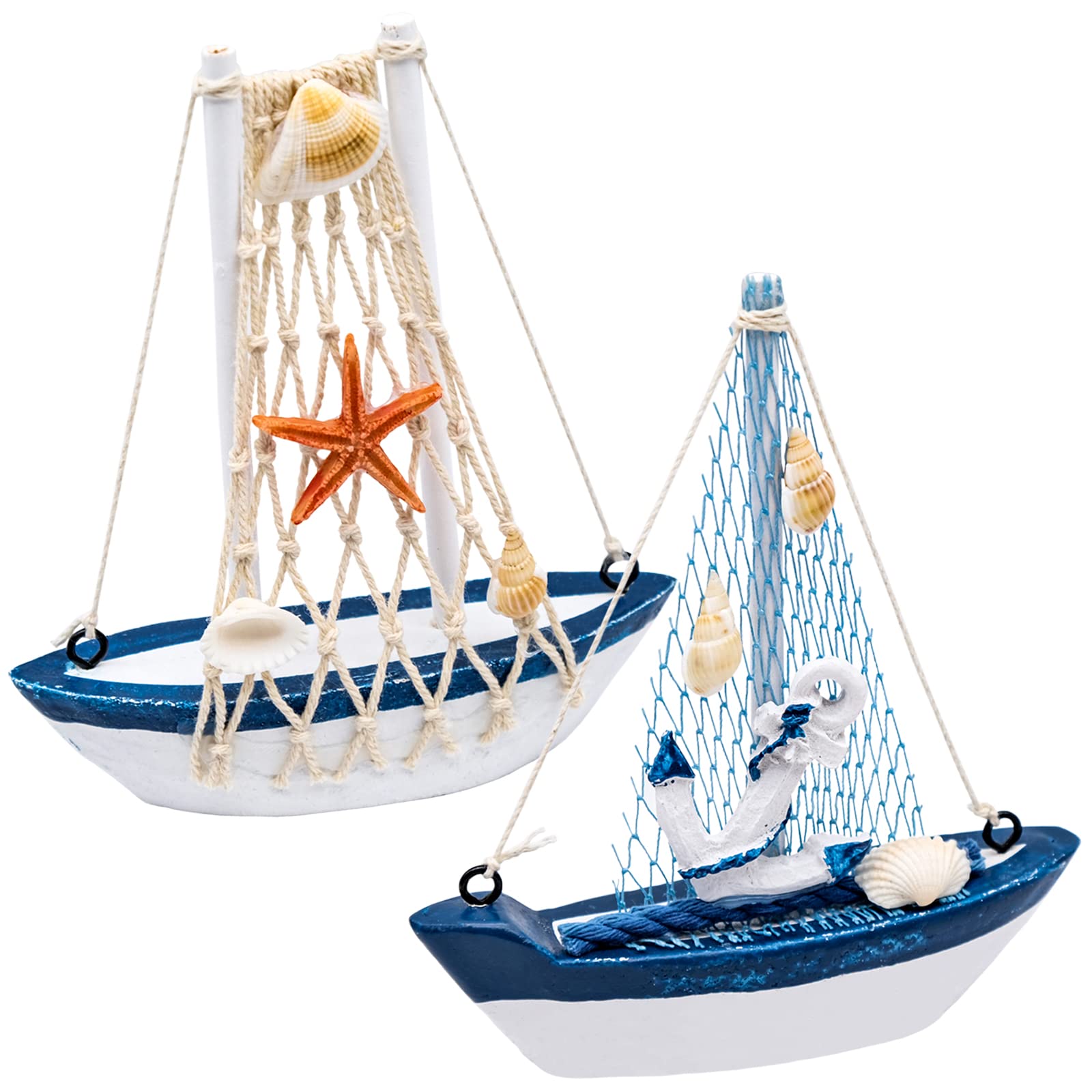 AMJKEJI 2 Pcs Sailboat Decor Wooden Miniature Sailing Boat Ornaments Nautical Theme Decoration for Home Office Baby Shower Christmas Party Desktop Decoration