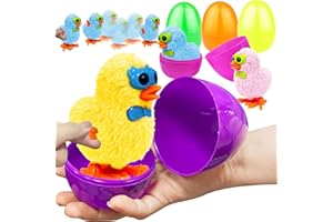 AMENON 6 Pack 3.7" Jumbo Easter Eggs Filled with 6 Jumping Wind Up Chick Toys, Easter Basket Stuffers Essential for Kids Boys Girls Colorful Easter Egg Fillers Chick Toys Easter Egg Hunt Party Favors