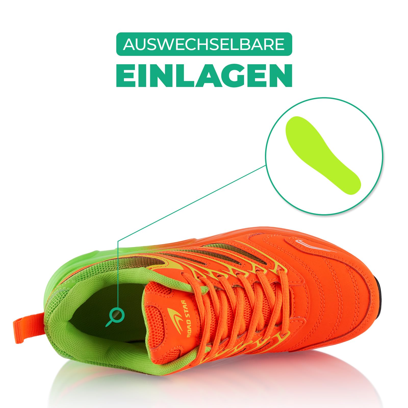 Fusskleidung® Damen Herren Sportschuhe Dämpfung Sneaker leichte Laufschuhe Orange Grün EU 36 5