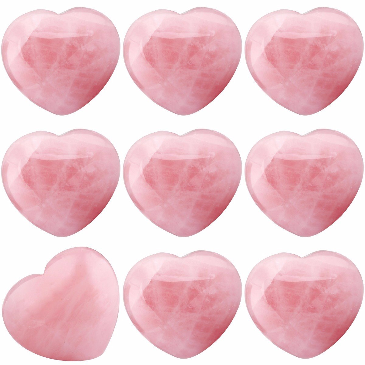 SUNYIK Natural Rose Quartz Pocket Puff Heart Worry Healing Plam Stone Pack of 10