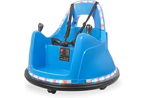 Kidzone Smart Bumper Car for Toddler & Kids 1.5-6 Years Old, 12V 2-Speeds Electric Ride On Bumping Toy Gifts W/Remote Control, APP Control, LED Lights, Bluetooth, 360°Spin and DIY Sticker, Blue