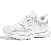 LUCKY STEP Women 's Chunky Sneakers 90s Fashion Thick Dad Rave Sparkly Bling Rhinestone Platform Casual Running Walking Shoes