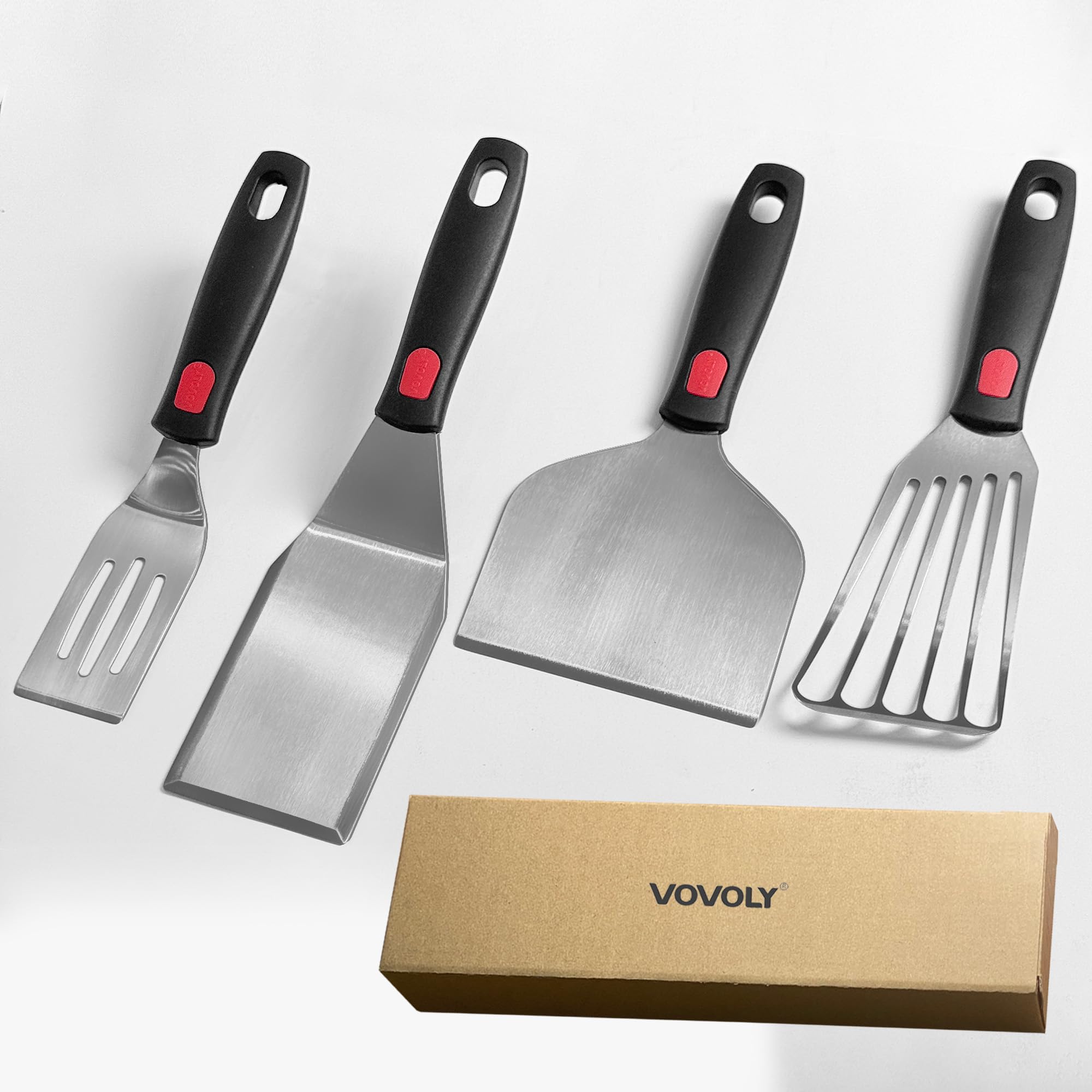 Photo 1 of Stainless Steel Spatula Set with Heat Resistant Silicone Handle, VOVOLY Metal Spatulas For Kitchen Use, Thickened Smash Burger Spatula, Mini Brownie Spatula, Fish Flipper, Grill Scraper